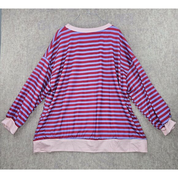 Striped Womens Plus Size 4XL Pullover Top Red & Blue Pink Trim Casual Polyester - Picture 2 of 5